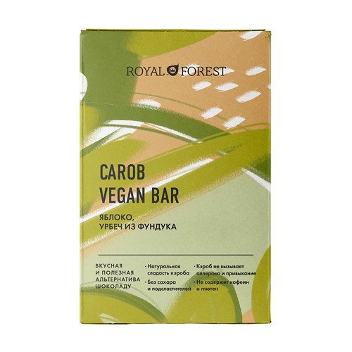 Шоколад ROYAL FOREST Carob vegan bar Яблоко, урбеч из фундука