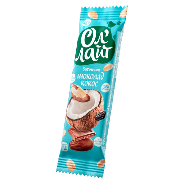 Батончик фруктово-ореховый Ол Лайт “Шоколад-Кокос”