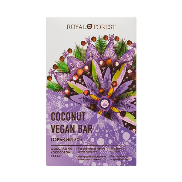 Шоколад кокосовый Горький ROYAL FOREST Vegan Coconut Bar, 50 г